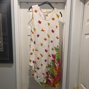 Vibrant Asymmetrical Dress - White with Floral Accents